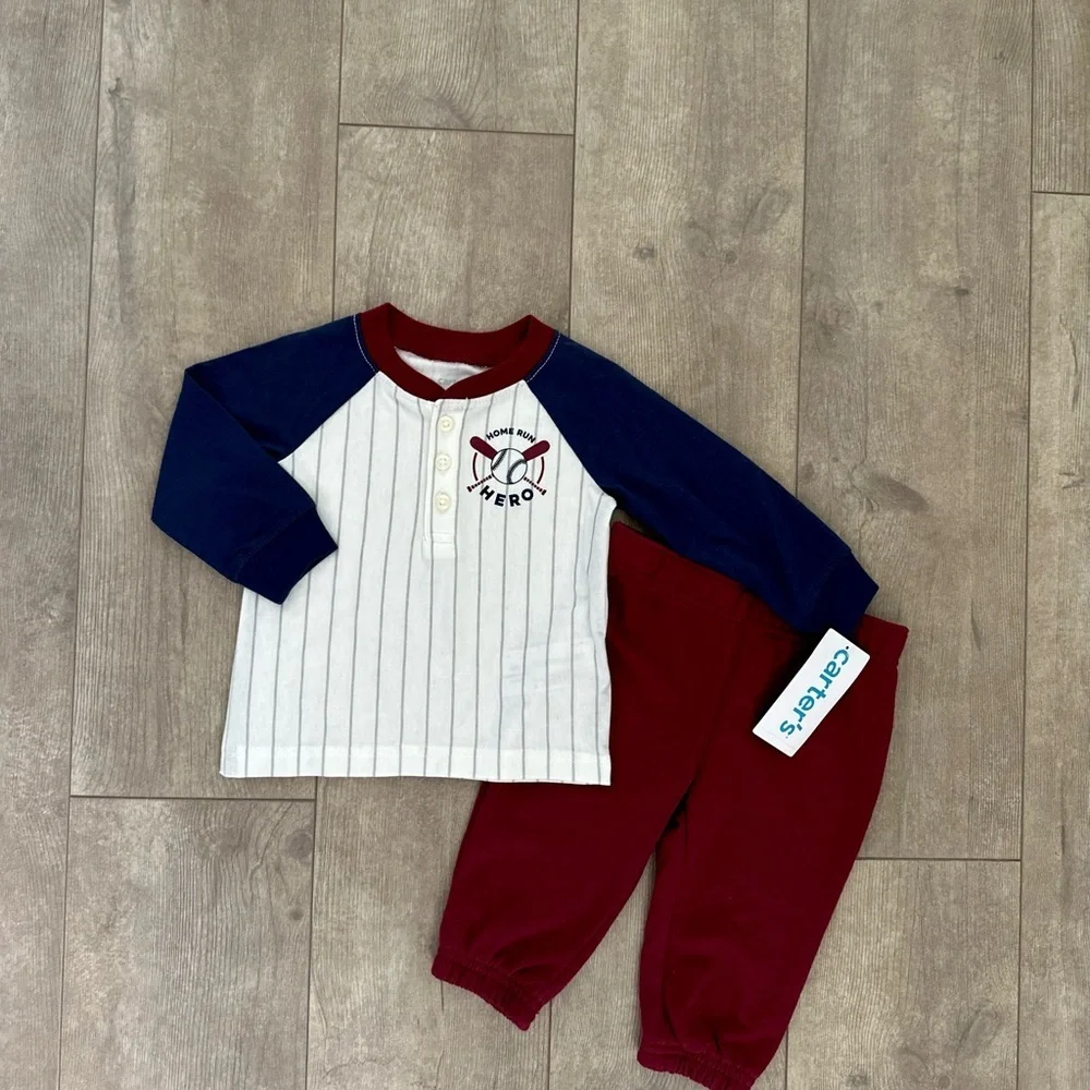 New Carter’s 6M Baby 2-Piece Baseball Henley & Jogger Set